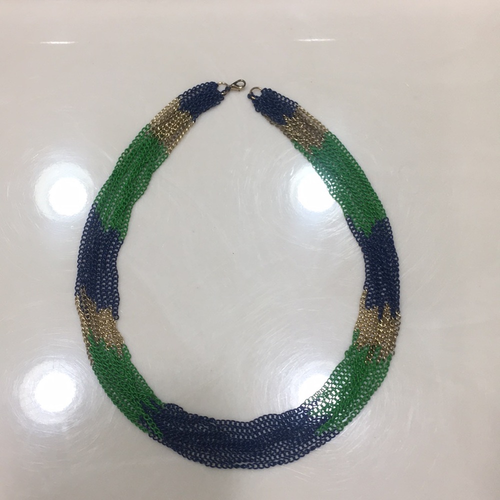Green, blue, gold statement necklace